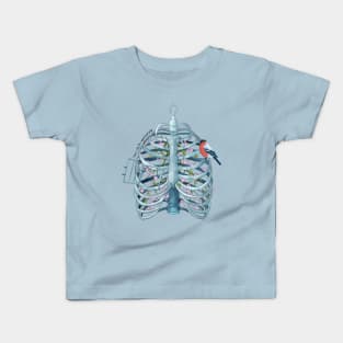 I know why the caged bird sings - Rib cage with bird & flowers Kids T-Shirt